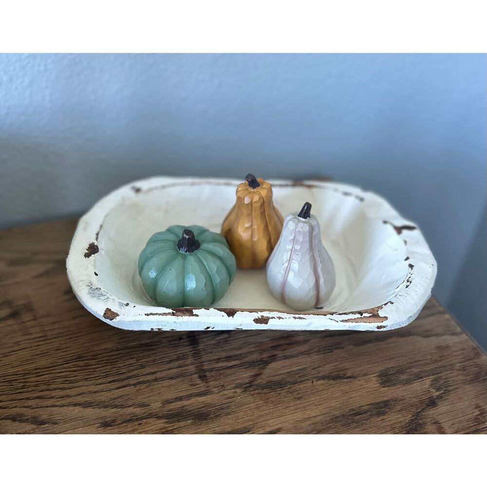 Home Decor, White Dough Bowl, Distressed Wood
